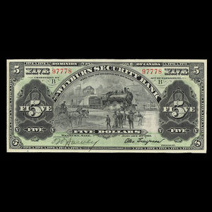 Canada, Weyburn Security Bank, 5 dollars : 3 janvier 1911