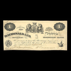 Canada, Macdonald & Company Bankers, 1 dollar : 6 septembre 1863