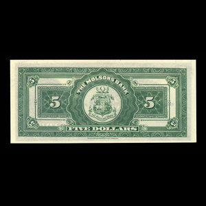 Canada, Molsons Bank, 5 dollars : 3 juillet 1922