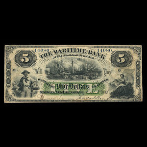 Canada, Maritime Bank of the Dominion of Canada, 5 dollars : 3 octobre 1881