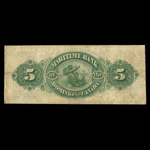 Canada, Maritime Bank of the Dominion of Canada, 5 dollars : 3 octobre 1881