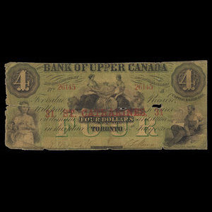 Canada, Bank of Upper Canada (York), 4 dollars : 4 juillet 1859