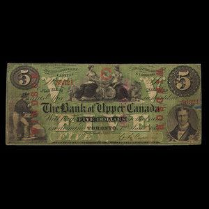 Canada, Bank of Upper Canada (York), 5 dollars : 1 janvier 1861