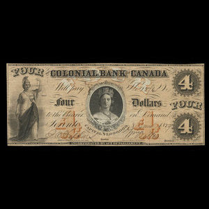 Canada, Colonial Bank of Canada, 4 dollars : 8 juin 1859