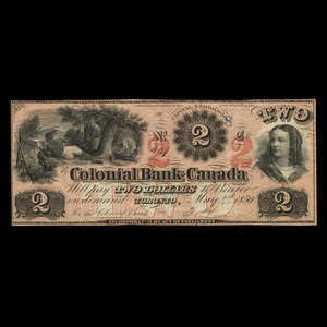 Canada, Colonial Bank of Canada, 2 dollars : 4 mai 1859