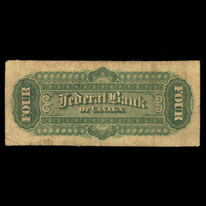 Canada, Federal Bank of Canada, 4 dollars : 1 juillet 1874