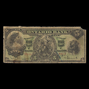 Canada, Ontario Bank, 5 dollars : 1 janvier 1898