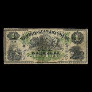 Canada, Royal Canadian Bank, 4 dollars : 1 juillet 1870