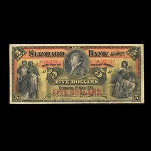 Canada, Standard Bank of Canada, 5 dollars : 1 mai 1891