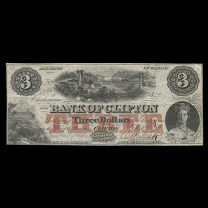 Canada, Bank of Clifton, 3 dollars : 1 octobre 1859