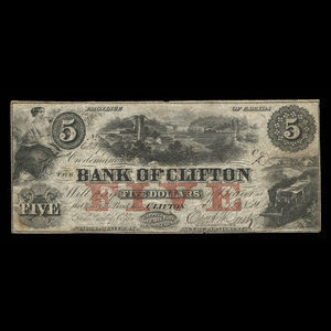 Canada, Bank of Clifton, 5 dollars : 1 octobre 1859