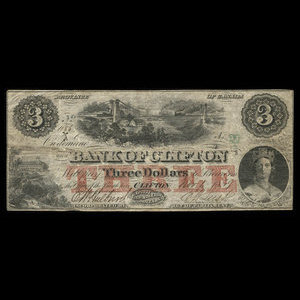 Canada, Bank of Clifton, 3 dollars : 1 novembre 1859