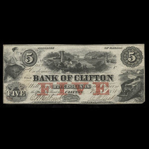 Canada, Bank of Clifton, 5 dollars : 1 novembre 1859