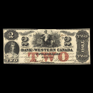 Canada, Bank of Western Canada, 2 dollars : 20 septembre 1859