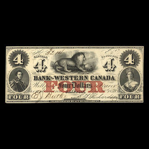 Canada, Bank of Western Canada, 4 dollars : 20 septembre 1859