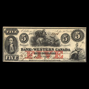 Canada, Bank of Western Canada, 5 dollars : 20 septembre 1859