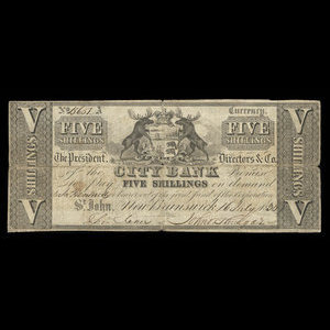 Canada, City Bank (Saint John), 5 shillings : 16 juillet 1836