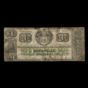 Canada, Commercial Bank of New Brunswick, 1 dollar : 1 novembre 1860