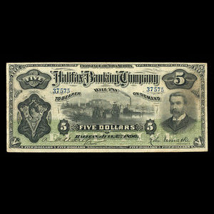 Canada, Halifax Banking Company, 5 dollars : 2 juillet 1896