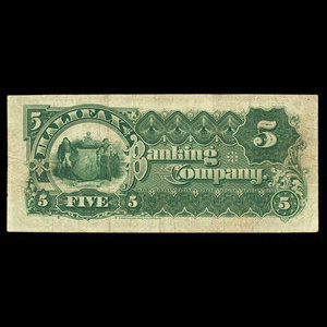 Canada, Halifax Banking Company, 5 dollars : 2 juillet 1896