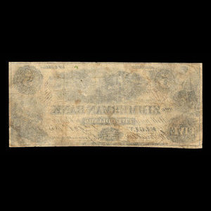 Canada, Zimmerman Bank, 5 dollars : 1 octobre 1855