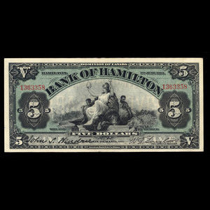 Canada, Bank of Hamilton, 5 dollars : 1 juin 1914