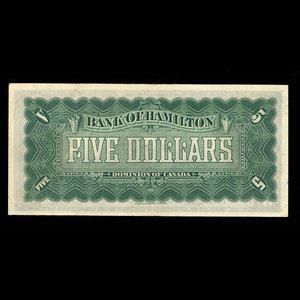 Canada, Bank of Hamilton, 5 dollars : 1 juin 1914