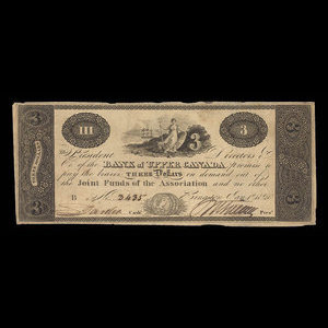 Canada, Bank of Upper Canada (Kingston), 3 dollars : 1 janvier 1820