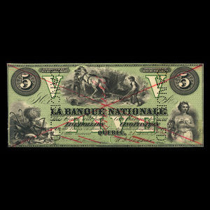 Canada, La Banque Nationale, 5 dollars : 28 avril 1860