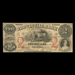 Canada, Provincial Bank of Canada (Stanstead), 2 dollars : 1 avril 1856