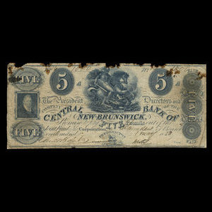 Canada, Central Bank of New Brunswick, 5 livres(anglaise) : 1 mai 1853