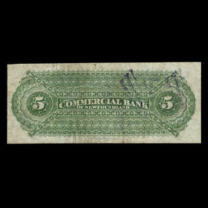 Canada, Commercial Bank of Newfoundland, 5 dollars : 3 janvier 1888