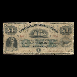 Canada, Union Bank of Newfoundland, 1 livre(anglaise) : 1 septembre 1877