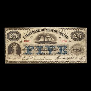 Canada, Union Bank of Newfoundland, 5 livres(anglaise) : 1 août 1883