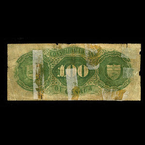 Canada, Consolidated Bank of Canada, 100 dollars : 1 juillet 1876