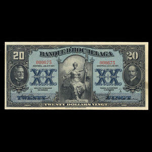 Canada, Banque d'Hochelaga, 20 dollars : 2 janvier 1917