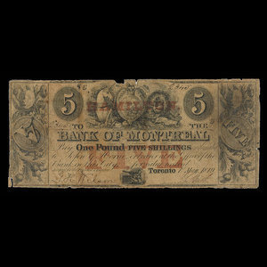 Canada, Banque de Montréal, 5 dollars : 1 mai 1849