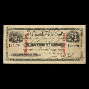 Canada, Banque de Montréal, 4 dollars : 1 avril 1852