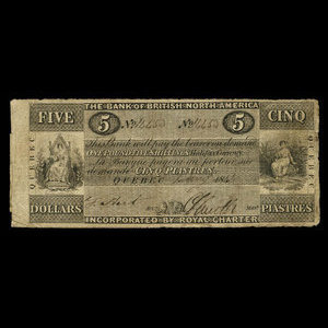 Canada, Bank of British North America, 5 dollars : 1 janvier 1841