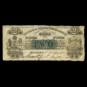 Canada, Bank of British North America, 2 dollars : 1 janvier 1856