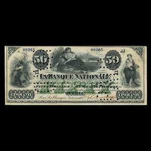 Canada, La Banque Nationale, 50 dollars : 2 octobre 1871