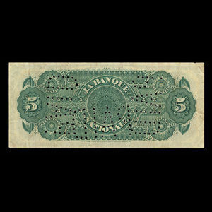 Canada, La Banque Nationale, 5 dollars : 1 mars 1883