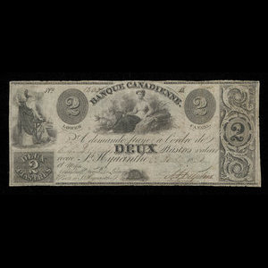 Canada, Banque Canadienne, 2 dollars : 23 août 1836