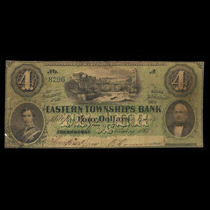 Canada, Eastern Townships Bank, 4 dollars : 1 février 1861