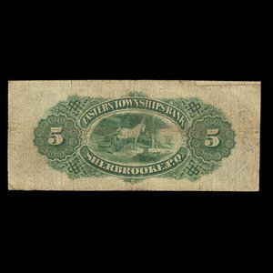 Canada, Eastern Townships Bank, 5 dollars : 1 juillet 1879