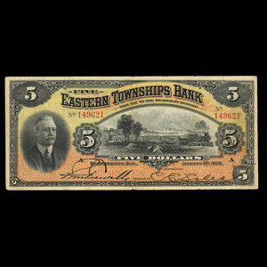 Canada, Eastern Townships Bank, 5 dollars : 2 janvier 1906