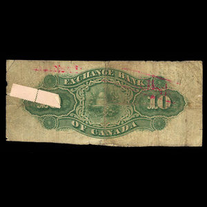 Canada, Exchange Bank of Canada, 10 dollars : 1 novembre 1872