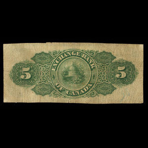 Canada, Exchange Bank of Canada, 5 dollars : 1 octobre 1872