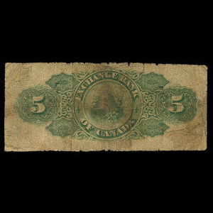 Canada, Exchange Bank of Canada, 5 dollars : 1 octobre 1872