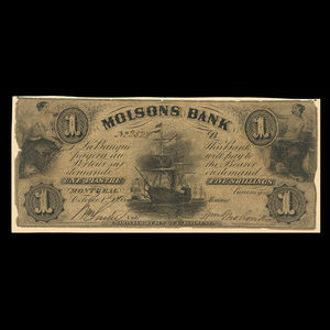 Canada, Molsons Bank, 1 piastre : 1 octobre 1855